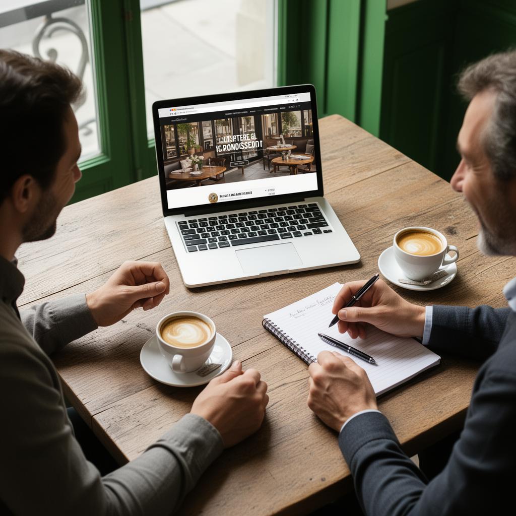 Consultant KLIC SITE en réunion stratégique avec un restaurateur